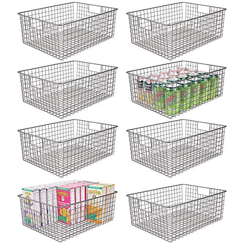 mDesign Farmhouse Decor Metal Wire Food Organizer Storage Bin Baskets with Handles for Kitchen Cabinets, Pantry, Bathroom, Laundry Room, Closets, Garage, 8 Pack – Graphite Gray