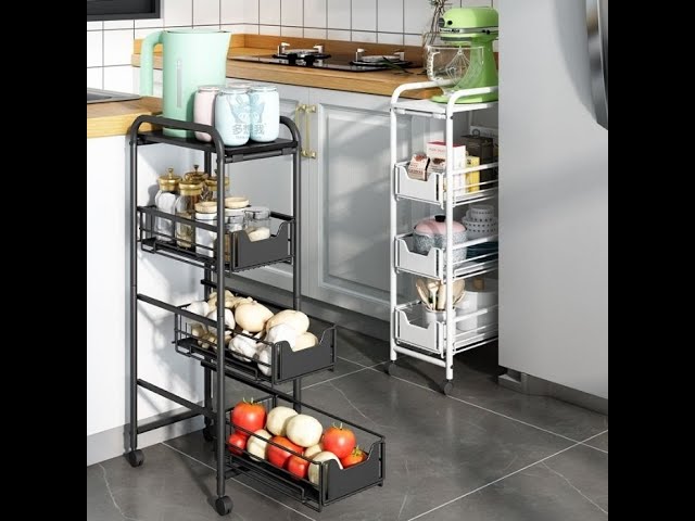 MYELEMENT 4Tier Sliding Basket Cabinet Organizer Stackable Narrow Space Rack wtih Wheels Storage by e99 store (6 months ago)