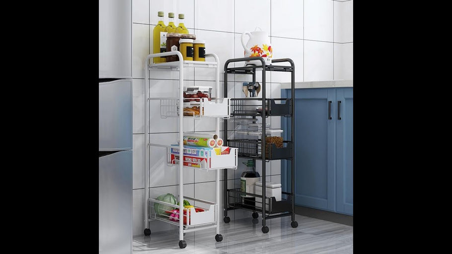 4Tier Sliding Basket Cabinet Organizer Stackable Narrow Space Rack wtih Wheels Storage Cabinets by e99 store (8 months ago)