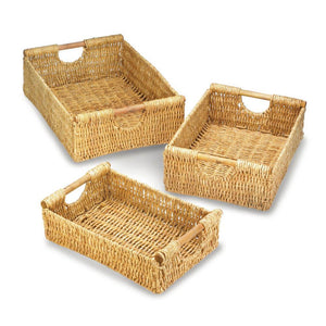 Wicker Basket With Handle, Wicker Organizer Baskets, Straw (set Of 3)