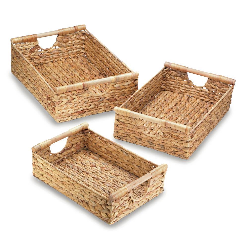 Wicker Storage Baskets With Handle, Straw Organizer Baskets (set Of 3)