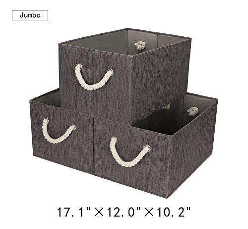 StorageWorks Polyester Storage Box with Strong Cotton Rope Handle, Foldable Basket Organizer Bin, Dark Brown, Bamboo Style, Jumbo, 3-Pack