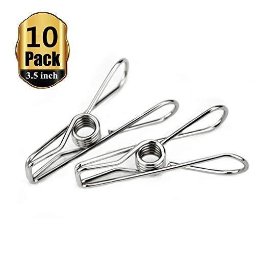Featured yamde 10 pack 3 5 inch big heavy duty stainless steel wire clips for drying on clothesline clothespins hanging clip hooks for home laundry office use