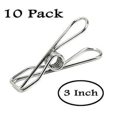 Load image into Gallery viewer, Discover the best 10 pack 3inch jumbo heavy duty stainless steel wire clips for drying on clothesline clothespins for home laundry office