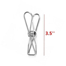 Load image into Gallery viewer, Get yamde 10 pack 3 5 inch big heavy duty stainless steel wire clips for drying on clothesline clothespins hanging clip hooks for home laundry office use