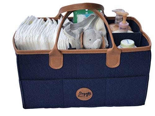 Baby Diaper Storage basket Organizer. Nursery Storage bin for boys girls diapers, Tote bag for wipes toys |Portable Car Travel Organizer, Baby Shower gift basket and Newborn Registry must haves (Blue)