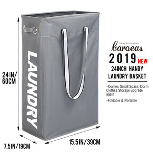 Collapsible Laundry Basket with Soft Handles Slim Hanging Organizer for Narrow Space (Grey) - Caroeas