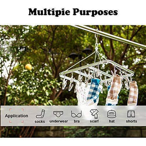 Selection asperffort stainless steel laundry drying rack with 26 clips drip hanger with metal clothespins for drying socks bras underware baby clothes socks clother hanger