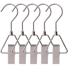 Load image into Gallery viewer, Storage organizer aligle energy chrome steel heavy duty hanger clips hooks portable laundry hook 360 swivel joint triangle hooks metal clip for laundry drying hanging organizer of boots shoes closet 5 pcs