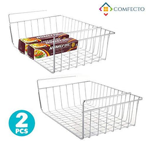 2Pcs 15.8  Under Cabinet Storage Shelf Wire Basket Organizer For Cabinet Thickness Max 1.2 Inch, Extra Storage Space On Kitchen Counter Pantry Desk Bookshelf Cupboard, Anti Rust Stainless Steel Rack