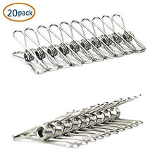 Load image into Gallery viewer, Budget tianlian stainless steel wire clips for drying on clothesline clothespins hanging clips hooks clothes pins for home laundry office use 5 6cm 2 2inch 20 pack