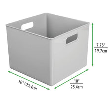 Load image into Gallery viewer, Try mdesign plastic home storage organizer bin for cube furniture shelving in office entryway closet cabinet bedroom laundry room nursery kids toy room 10 x 10 x 8 4 pack gray