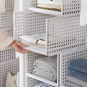 Hyfanstr Stackable Plastic Wardrobe Organizer Drawer Style Storage Basket Closet Cabinet Storage Shelf (Large X 2)