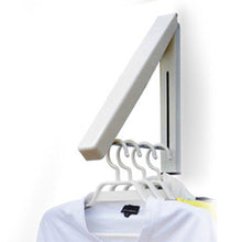 Load image into Gallery viewer, Featured folding clothes hanger wall mounted retractable clothes hanger drying rack great space saver for laundry room attic garage indoor outdoor use stainless steel easy installation 81258