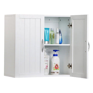Shop for white wall mounted wooden kitchen cabinet bathroom shelf laundry mudroom garage toiletries medicines tools storage organizer cupboard unit ample storage space solid construction stylish modern design