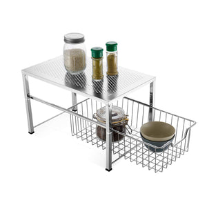 Bextsware Cabinet Basket Organizer with Wire Grid Sliding Drawer, Multi-Function Stackable Mesh Storage Organizer for Kitchen Counter, Desktop, Under Sink(Silver)