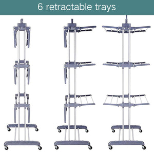 Discover 3 tier rolling clothes drying rack clothes garment rack laundry rack with foldable wings shape indoor outdoor standing rack stainless steel hanging rods gray electroplate gray