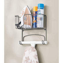 Load image into Gallery viewer, Buy mdesign metal wall mount ironing board holder with large storage basket holds iron board spray bottles starch fabric refresher for laundry rooms graphite gray