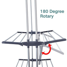 Load image into Gallery viewer, Budget friendly 3 tier rolling clothes drying rack clothes garment rack laundry rack with foldable wings shape indoor outdoor standing rack stainless steel hanging rods gray electroplate gray