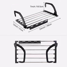 Load image into Gallery viewer, Explore candumy folding laundry towel drying rack balcony windowsill fence guardrail corridor stainless steel retractable clothes hanging racks with clips for drying socks set of 2