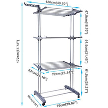 Load image into Gallery viewer, Discover voilamart clothes drying rack 3 tier with wheels foldable clothes garment dryer compact storage heavy duty stainless steel hanger laundry indoor outdoor airer