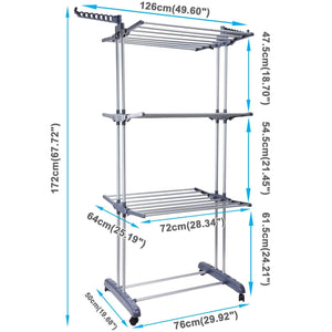 Discover voilamart clothes drying rack 3 tier with wheels foldable clothes garment dryer compact storage heavy duty stainless steel hanger laundry indoor outdoor airer