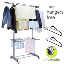 Load image into Gallery viewer, Buy 3 tier rolling clothes drying rack clothes garment rack laundry rack with foldable wings shape indoor outdoor standing rack stainless steel hanging rods gray electroplate gray