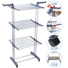 Load image into Gallery viewer, Budget friendly voilamart clothes drying rack 3 tier with wheels foldable clothes garment dryer compact storage heavy duty stainless steel hanger laundry indoor outdoor airer