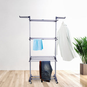 Discover the best 3 tier rolling clothes drying rack clothes garment rack laundry rack with foldable wings shape indoor outdoor standing rack stainless steel hanging rods gray electroplate gray