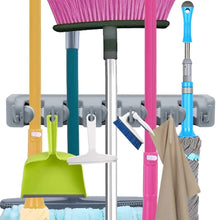 Load image into Gallery viewer, Amazon mop broom holder garden tools wall mounted commercial organizer saving space storage rack for kitchen garden and garage laundry offices5 position with 6 hooks