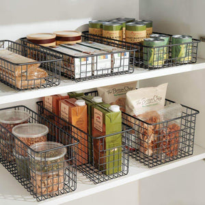 Discover the mdesign farmhouse decor metal wire food storage organizer bin basket with handles for kitchen cabinets pantry bathroom laundry room closets garage 16 x 6 x 6 8 pack bronze