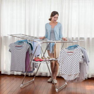 Great dlandhome stainless steel clothes drying rack gullwing space saving laundry rack foldable for indoor and outdoor use k8008