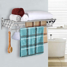 Load image into Gallery viewer, Heavy duty merya folding clothes drying rack wall mount retractable 304 stainless steel laundry drying rack bathroom towel rack with hooks rustproof space saving clothes hanger rack for indoor outdoor use