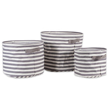 Load image into Gallery viewer, Top dii fabric round room nurseries closets everyday storage needs asst set of 3 gray stripe laundry bin assorted sizes