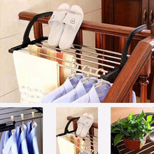 Load image into Gallery viewer, Cheap candumy folding laundry towel drying rack balcony windowsill fence guardrail corridor stainless steel retractable clothes hanging racks with clips for drying socks set of 2