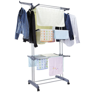 Best seller  voilamart clothes drying rack 3 tier with wheels foldable clothes garment dryer compact storage heavy duty stainless steel hanger laundry indoor outdoor airer