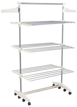 Load image into Gallery viewer, On amazon heavy duty 3 tier laundry rack stainless steel clothing shelf for indoor outdoor use with tall bar best used for shirts towels shoes everyday home