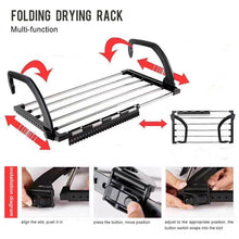 Load image into Gallery viewer, Discover the best candumy folding laundry towel drying rack balcony windowsill fence guardrail corridor stainless steel retractable clothes hanging racks with clips for drying socks set of 2