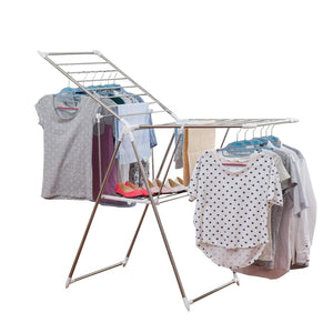 Kitchen dlandhome stainless steel clothes drying rack gullwing space saving laundry rack foldable for indoor and outdoor use k8008