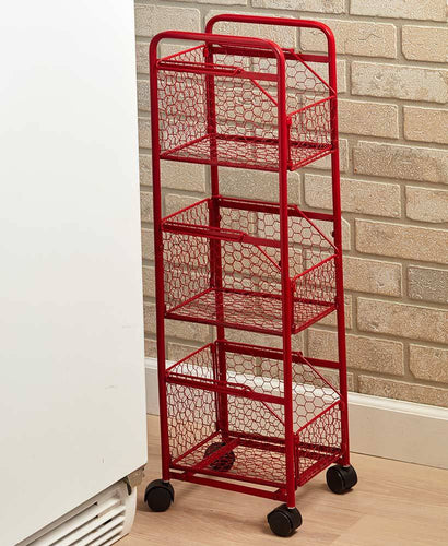 Decorative Slim Rolling Metal Kitchen Fruit & Vegetable Basket Storage Organizer Cart