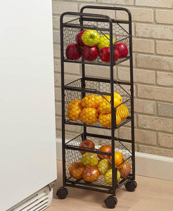 Decorative Slim Rolling Metal Kitchen Fruit & Vegetable Basket Storage Organizer Cart