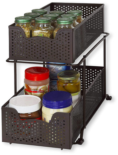 2 Tier Sliding Cabinet Basket Organizer Drawer