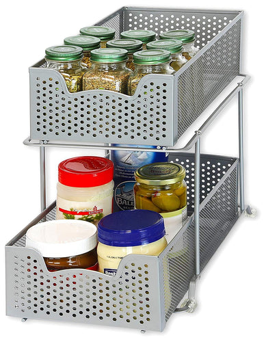 Simple Houseware 2 Tier Sliding Cabinet Basket Organizer Drawer, Bronze