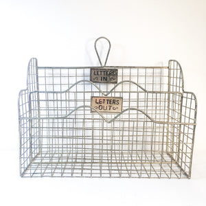 Hanging wire vintage in and out basket letter or mail organizer