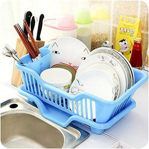 ALLWIN 3 in 1 Large Sink Set Dish Rack Drainer/Storage Shelf/Kitchen Drying Rack/Drainer and Drying Rack/Holder Basket Organizer/Plastic Kitchen Sink/with Removable Tray-Blue (Heavy & HIGH Quality)