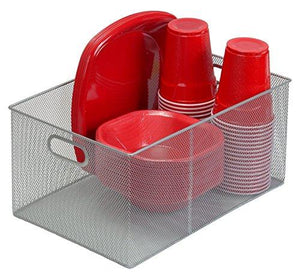 Silver Mesh Open Bin Storage Basket Organizer by YBM Home (14.5"x9")