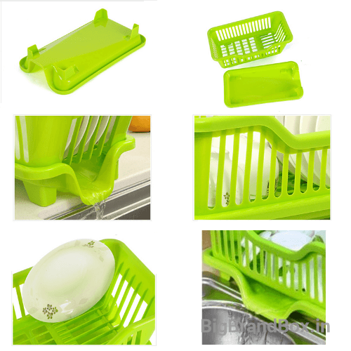 2 Pcs Set Kitchen Sink Dish Drying Rack [ 1 Dish Rack & 1 Draining Tray ]