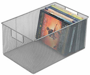 Silver Mesh Open Bin Storage Basket Organizer by YBM Home (12" x 7.75")