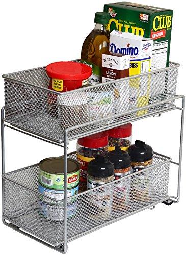 Silver Mesh 2 Tier Sliding, Open Drawer, Storage Basket/ Bin Organizer by YBM Home (Each Basket 7.5