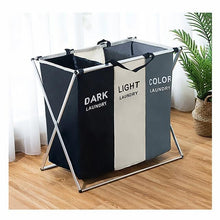 Load image into Gallery viewer, Foldable Dirty Laundry Basket Organizer Printed Collapsible Three Grid Home Laundry Hamper Sorter Laundry Basket Large